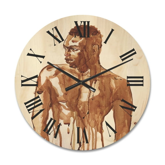Designart 'Portrait of Handsome African Man On White II' Modern Wood Wall Clock