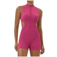 thumbnail image 1 of Timegard Womens Bodysuit Zipper Skinny Stretch Short Rompers Cutout Workout Yoga Jumpsuit Athletic, 1 of 5