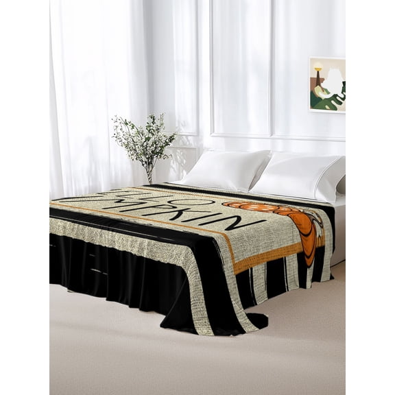California King Size Flat Sheet Only,Hello Pumpkin Thanksgiving Fall Soft Top Bed Sheets Breathable Bedding Sheet Black Stripe Vintage Linen Microfiber Hotel Luxury Top Sheets