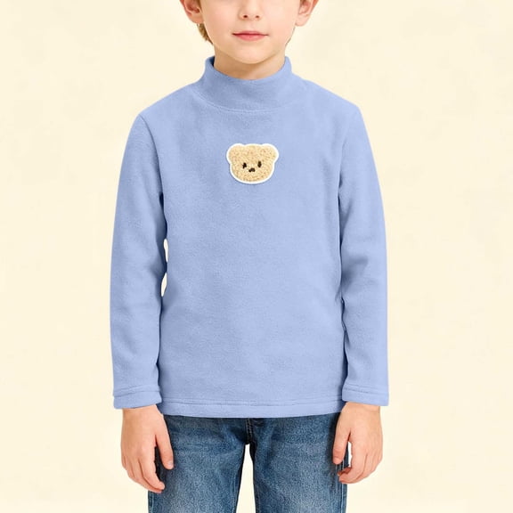 BRGZLK Boys Cute BearTops Polar Fleece Semi High Neck Top Kids Long Sleeve Pullover Shirt for Kids Casual Comfort Tops Blue 2-3 Years