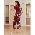 thumbnail image 3 of Ekouaer 2 Pack Women's Set Short Sleeve Pj Top Capri Pants - Pajamas Sets Lounge & Sleepwear Set Black Flower/Green Leaf, 3 of 5