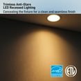 thumbnail image 4 of 4 Pack 5CCT Commercial Trimless 1" LED Recessed Light, 9W 120V Ceiling Canless Downlight with J-Box, Dimmable, 2700K-5000K, 4 of 6