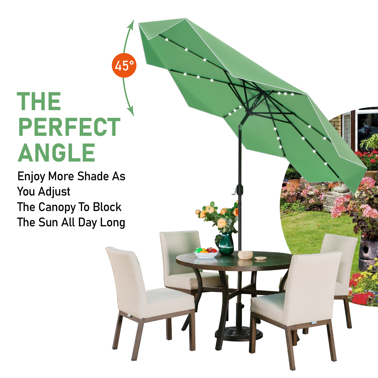 Summit Living 10FT Solar LED Outdoor Market Patio Umbrella with Easy Tilt Adjustment, Green