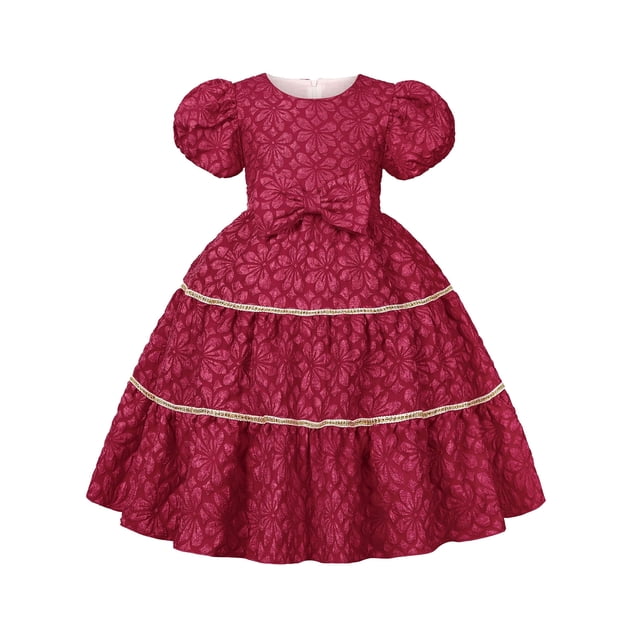 WEAIXIMIUNG Robes pour Invité de Mariage Enfants Filles Imprimés Manches Courtes Fête Style Cour Vêtements