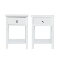 Ktaxon Set of 2 White Wood Contemporary Beside Table Nightstand with A Drawer