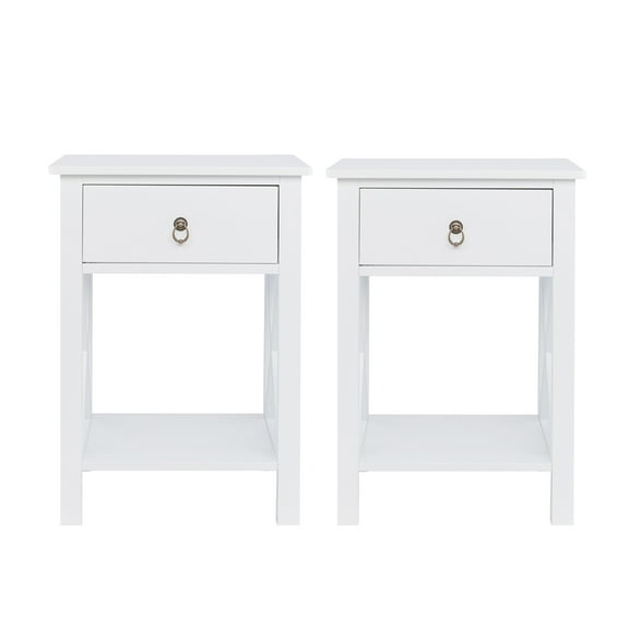 Ktaxon Set of 2 White Wood Contemporary Beside Table Nightstand with A Drawer