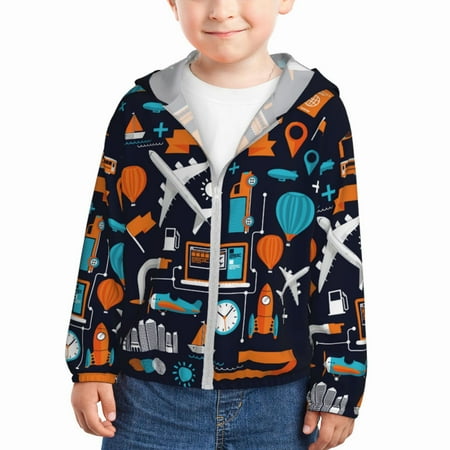 

Lukts Creative Transport Print Children s Long-Sleeved Sun Protection Clothing Hooded Sweatshirts for Boys and Girls Outdoor Sports-5 Years