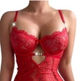 thumbnail image 5 of JSGEK Women Corset Style Cutout High Slit Bodysuit Adjustable Straps Lingerie for Romantic Date Night Red S, 5 of 5