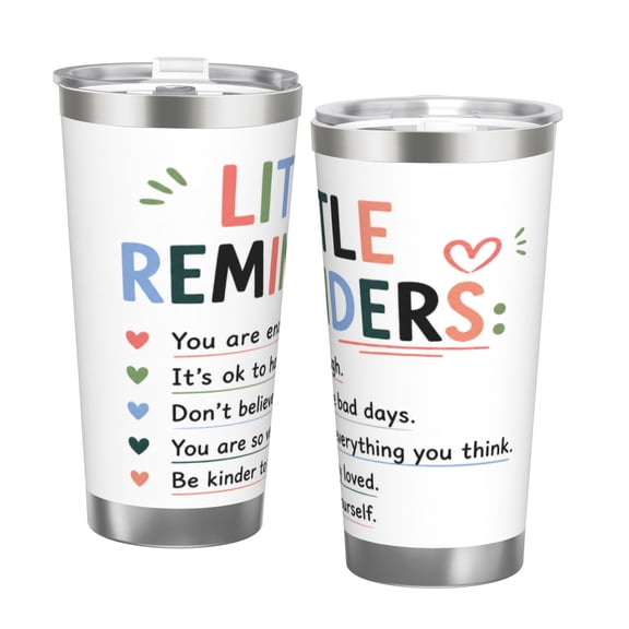 20oz Positive Affirmation Insulated Tumbler with Handle and Straw Inspirational Self Care Travel Coffee Cup Gift with Double Silver Rim