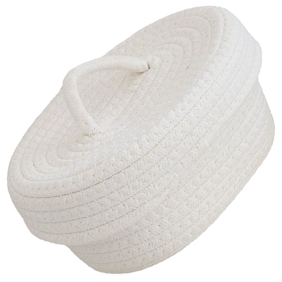 PTOOTP White Cotton Rope Storage Basket with Lid, Woven Organizer for Desk, Home Storage and Clutter Management