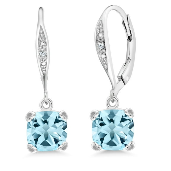 Gem Stone King 925 Sterling Silver Sky Blue Topaz and White Diamond Earrings for Women (3.71 Cttw, Gemstone November Birthstone, Cushion 7MM)