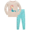thumbnail image 2 of WIBACKER 1-10 Years Girls' Long Sleeve Top and Pants Snug Fit 100% Cotton 2 Piece Pajama Set Kids Sleepwear - Mermaid, 2 of 9