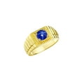 thumbnail image 4 of RYLOS Men's Ring Yellow Gold Plated Silver Ring, 7MM Round Gemstone Designer Style Rings Blue Star Sapphire September Birthstone Rings Silver Size 10, 4 of 7