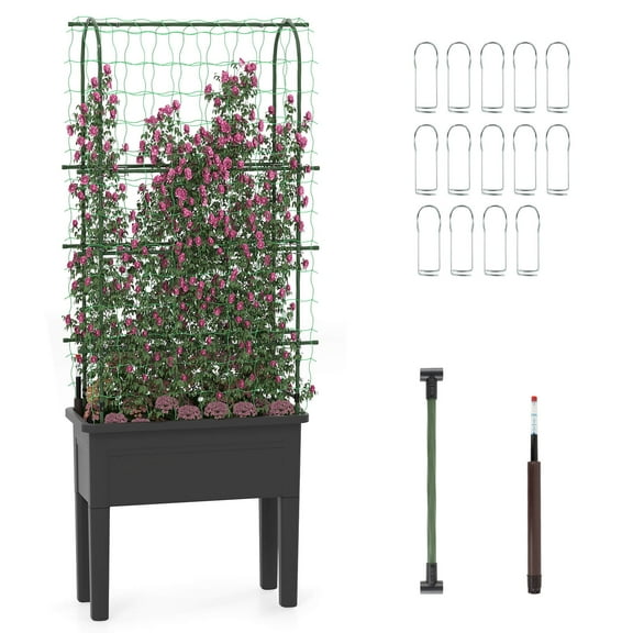 Costway Raised Garden Bed Planter Box with Climbing Trellis Water Level Indicator