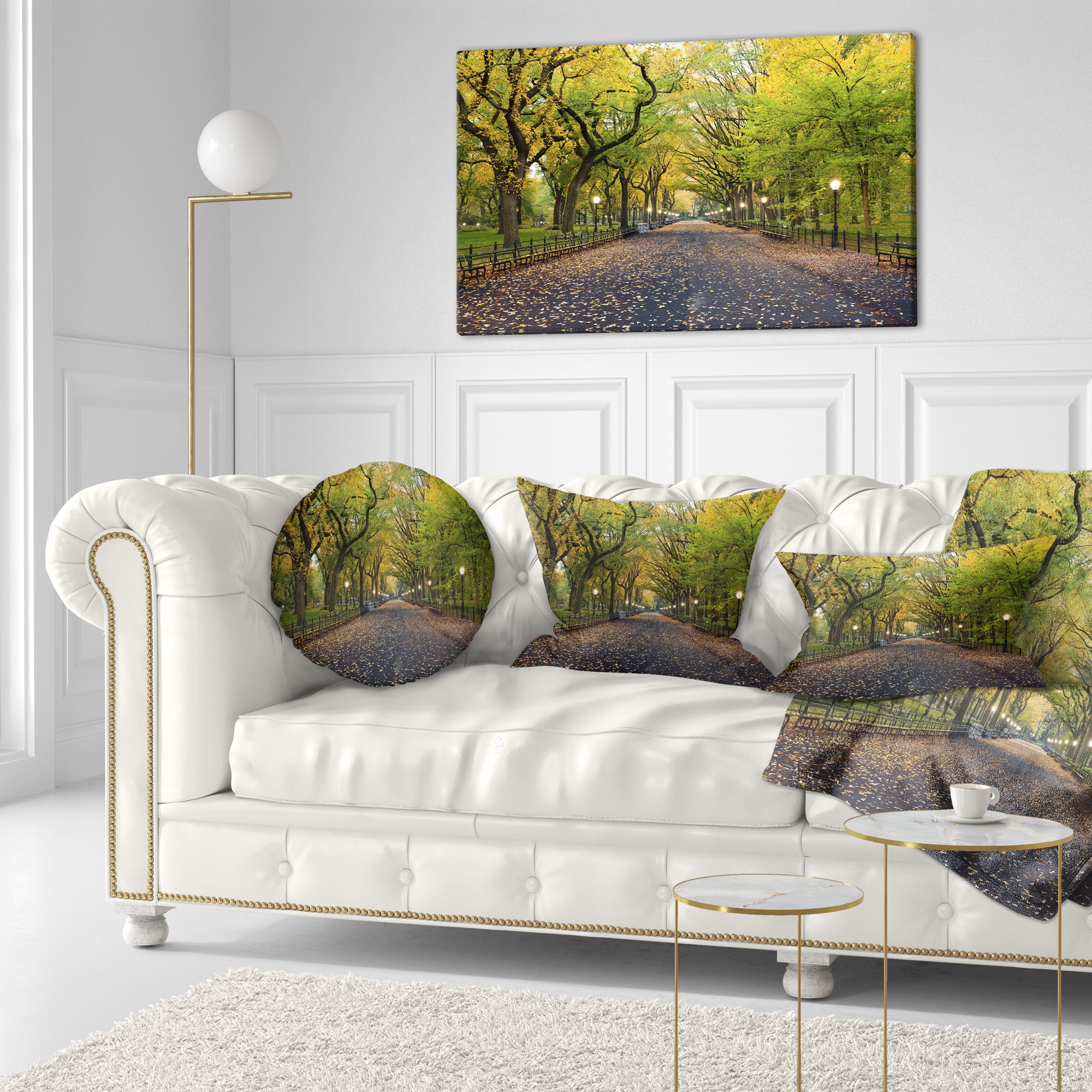 Designart The Mall Area in Central Park - Landscape Printed Throw Pillow - 12x20