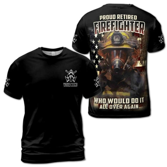 Custom Name Proud Retired Firefighter America Firefighter Men's T-shirt S-5XL