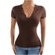 thumbnail image 4 of Tops Para Mujer Blusas Casuales Elegantes Camisas de Moda Color Sólido Cuello en V Costura de Encaje Camiseta de Manga Corta Top Slim Fit Blusa Corta Jersey Odeerbi ODB154990, 4 of 9