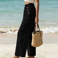 thumbnail image 7 of VEKDONE Lounge Pants for Women Cotton Elastic High Waist Palazzo Pants Button Decorative Straight Leg Trousers Summer Loose Fit Comfy Wide Leg Pants with Pockets Black XXL, 7 of 7