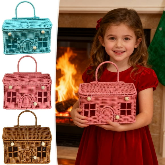 Petit Panier de Rangement pour Maison avec Porte, Style Vintage, Panier en Osier Tressé à la Main avec Porte pour Présentation Rustique de Cadeaux et Friandises de Noël (1 Pcs) JASKFLY
