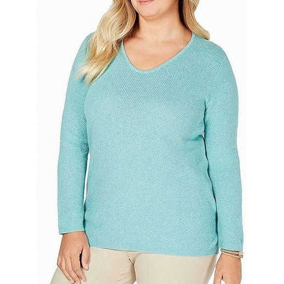 Karen Scott Plus Size Cotton Marled Knit Tunic Top Blue 0X