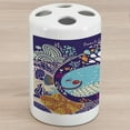 thumbnail image 1 of Sea Animals Ceramic Toothbrush Holder, Cartoon Illustration with Smiling Whale in Bubble Water Waves Starfish Coral, Versatile Countertop for Bathroom, 4.5" X 2.7", Purple Aqua, by Ambesonne, 1 of 4