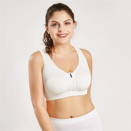 

Women s Seamless Solid Sports Bra Padded Stretch Fitness Tops Workout Zipper Yoga Bras White M