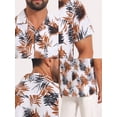 thumbnail image 7 of DARING DIVA Men's Short Sleeve Button Down Camp Collar Leaf Print Shirts L White Brown, 7 of 7
