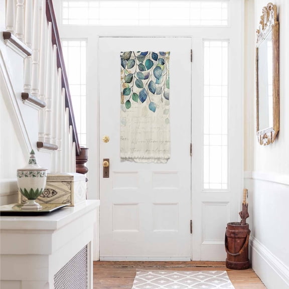 Blue Teal Botanical Door Curtains for Door Window, French Sidelight Front Back Door Curtains With Tieback, Weeping Fall Eucalyptus Leaves Rustic Kitchen Rod Pocket Drapes Panel, 25"x40"