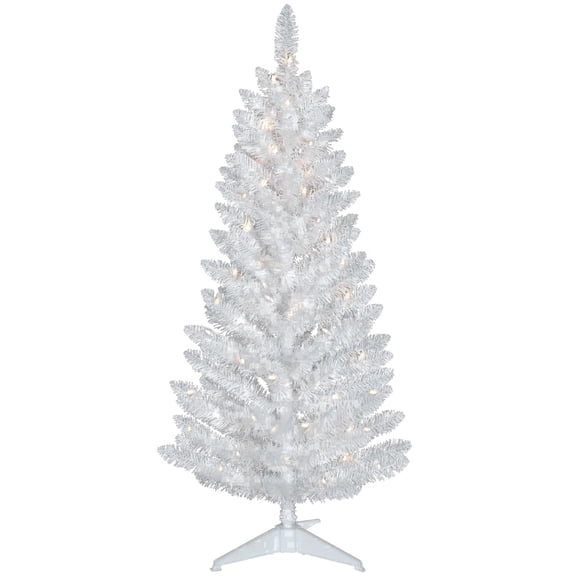 Mayhihi White 4ft Prelit Artificial Christmas Pine with 50 Warm White Lights for Tabletops, Shops and Holiday Indoor Decor