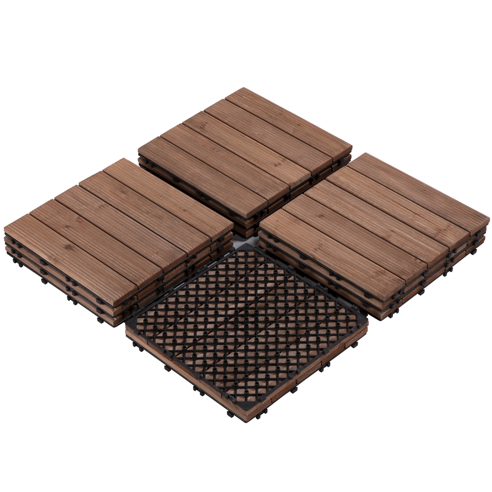 12 x 12''(11 PCS)Patio Pavers Interlocking Wood Tiles Wood Flooring