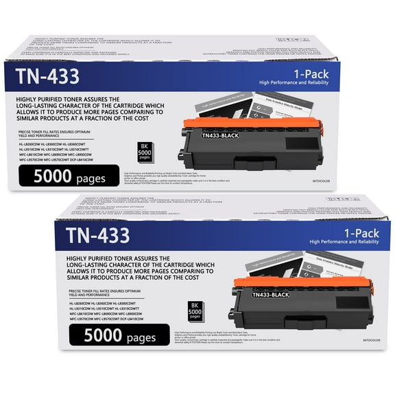Black TN433 Toner Cartridge Compatible for Brother TN-433 Toner Cartridge for HL-L8260CDW L8360CDW MFC-L8900CDW L9570CDW Printer (2 Pack)