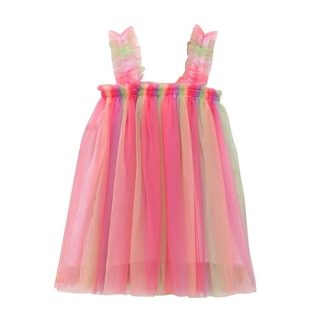 

BULLPIANO Littler Girls Suspender Mesh Dress Sleeveness Colorful Tulle Tutu Puffy Princess Skirt