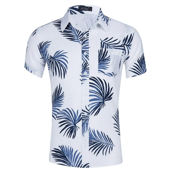 CEHVOM Summer Men's Cotton Plus Size Men's Short-sleeved Hawaiian Print Men's Shirt