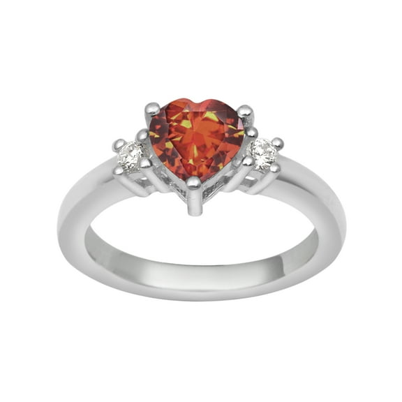 8MM Heart Shape Orange CZ Solitaire 925 Sterling Silver Women's Valentines Day Gifts Ring