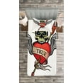 thumbnail image 3 of Ambesonne Tattoo Themed Quilted Bedspread Set 2 Pcs, Old School Love Skull, Twin Size, White Black Red, 3 of 3