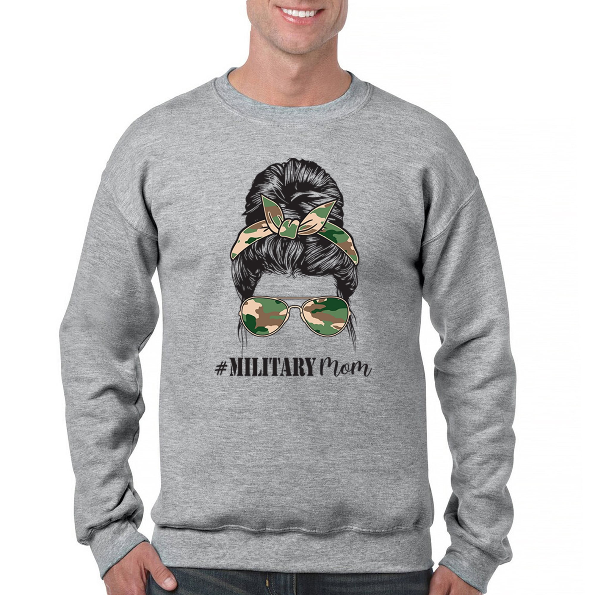 Military Mom Sweatshirt Proud Mom Life Messy Bun Sunglasses Mother's Day Mama Mommy Active Duty Veteran Vet Crewneck