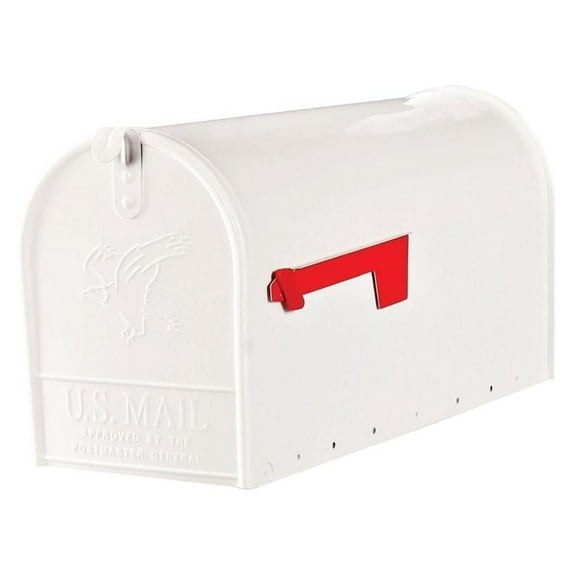 Large Mailbox, White - Heavy Duty Steel Mailbox with Flag - Rust Resistant, Fully Assembled - Residential & Rural Use