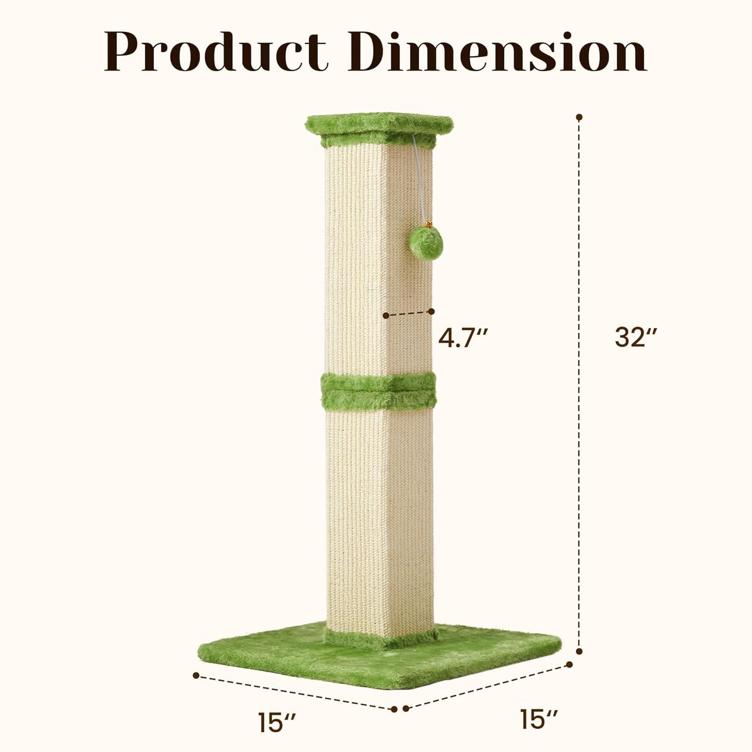 Tall  Scratching Post 32 Inch Heavy Duty Sisal with Hanging Ball for Indoor Cats