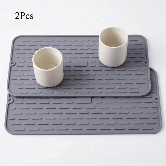 Silicone Dish Drying Mat -Small 17.5" x 8" - Set of 2 Flexible Stemware Drying Mat, Heat Resistant Silicone Trivet, Countertop Mat, Dish Draining Mat, Sink Mat