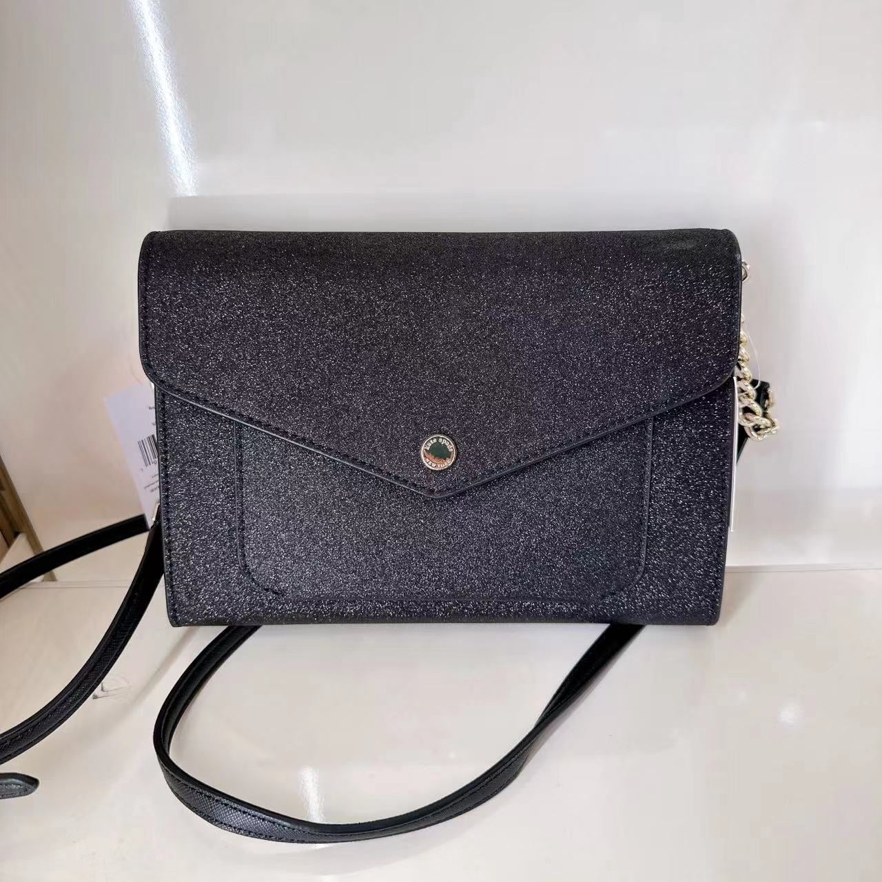 Kate Spade Black Tinsel Glitter Fabric Flap Crossbody-Black