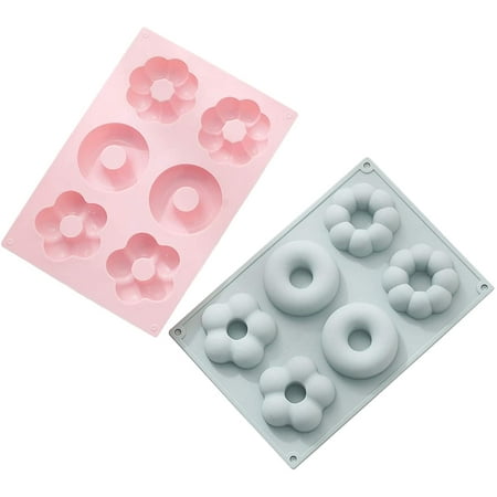 

2-Pack Silicone Donut Pans Non-stick 12-Cavity Reusable Cake Baking Molds for Bagel and Doughnut Tray Measures 9x6 Inches (Blue and Pink)