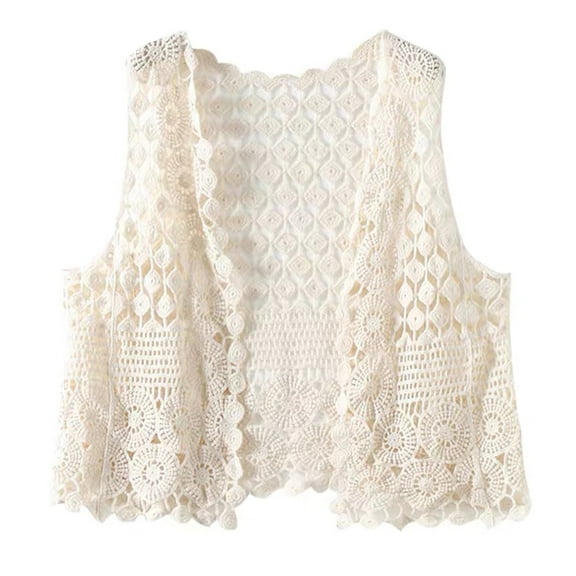 Women Crochet Sleeveless Vest Waistcoat Hollow Knit Geometric Cardigan Jacket
