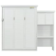 Euroco Wood Queen Size Murphy Bed with Storage Cabinets and Shelves, Wall Bed with Desk, White