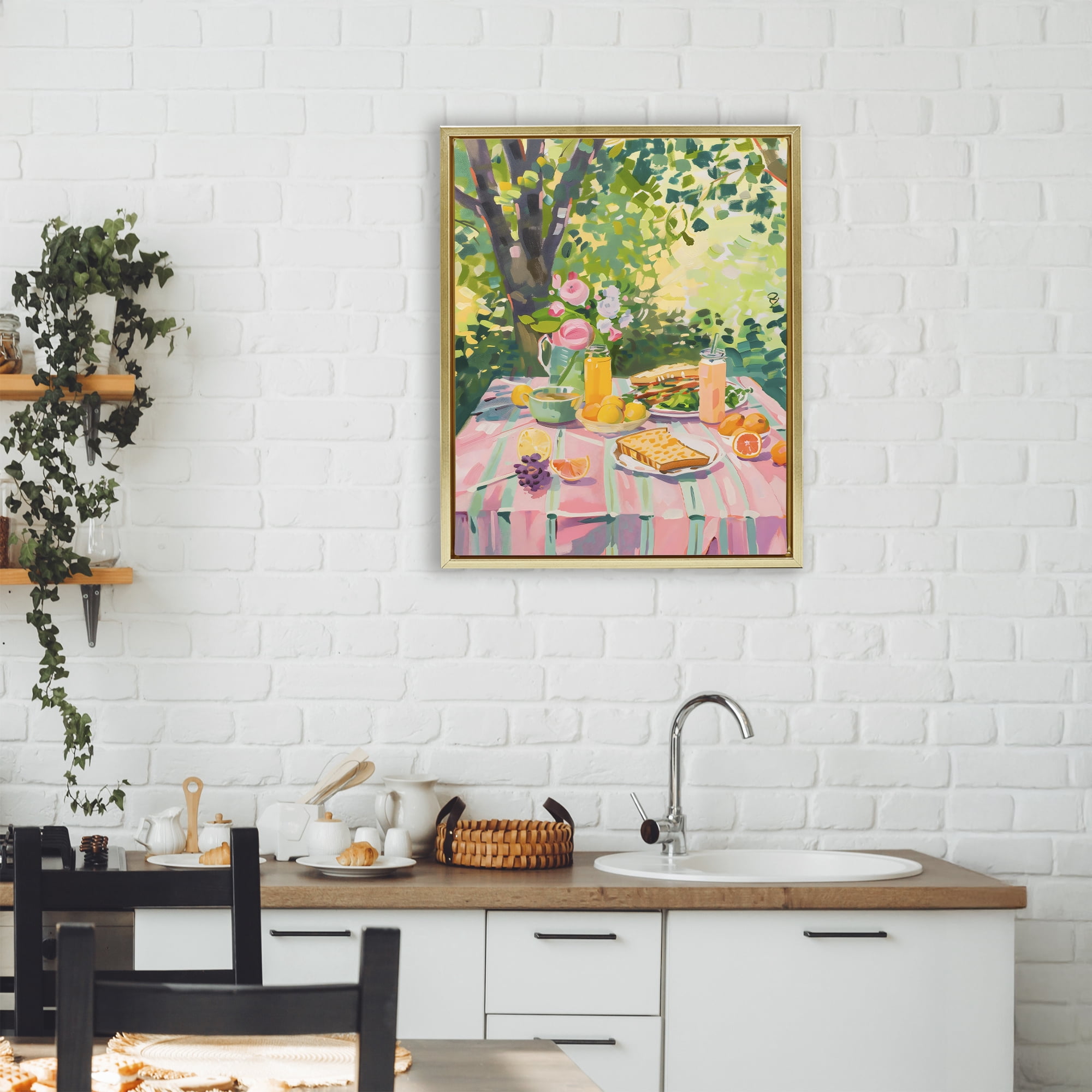 Stupell Industries Breakfast Picnic in Garden Gold Framed Floater Canvas Wall Art, design by The Prints Vibe