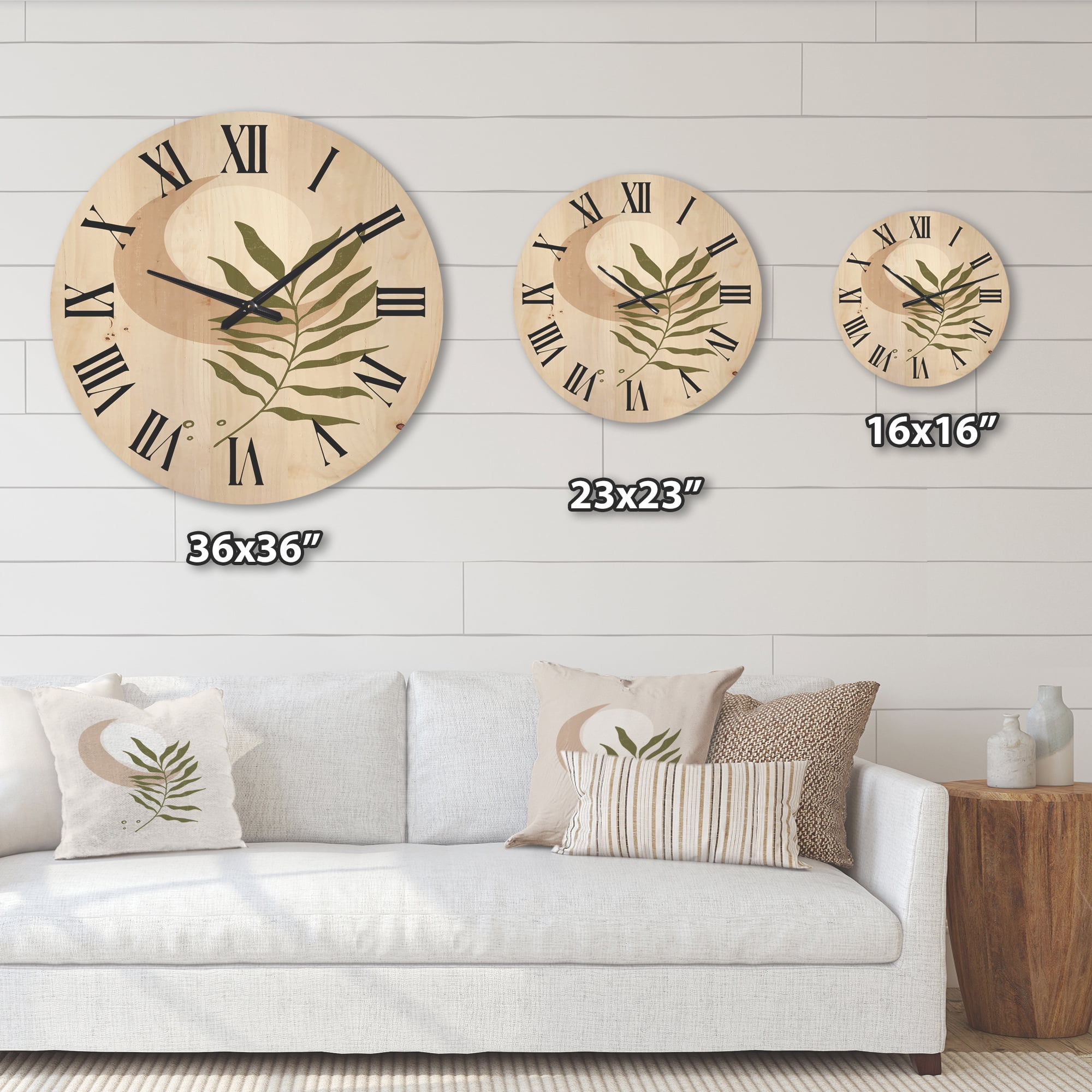 Designart 'Abstract Geometrical Leaf With Moon II' Modern Wood Wall Clock