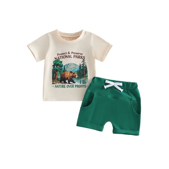 BemeyourBBs 2Pcs Toddler Baby Boy Summer Outfits National Parks Bear Short Sleeve Print T-Shirt Shorts Set Nature Graphic Clothes