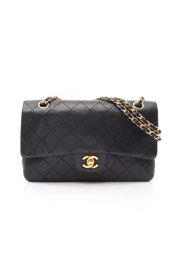 Pre-Owned Chanel Matelass Double Flap Shoulder Bag/Handbag, Lambskin Leather, Women's, Black