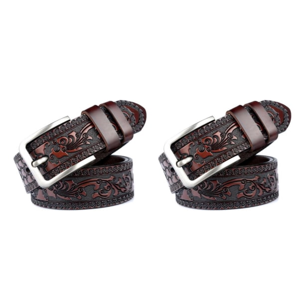 Minnieouse Cinturón masculino con estampado de moda, cinturones flexibles y resistentes al desgaste de PU lisos y resistentes al desgaste para Café 115cm 2Conjunto