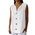 thumbnail image 2 of Xdegoge Casual V Neck Sleeveless Blouses for Women Cotton Linen Button Up Tank Tops Relaxed Fit Summer Camisoles Flowy Shirts Lightweight Daily Work Office Wear, 2 of 5