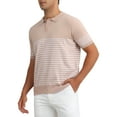 thumbnail image 4 of INSPIRE CHIC Men's Striped Polo Shirt Regular Fit Short Sleeves Button Down Collared Knit Golf Shirts XL Pink, 4 of 6